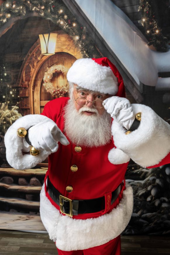 Santa Roger pointing, mid-story